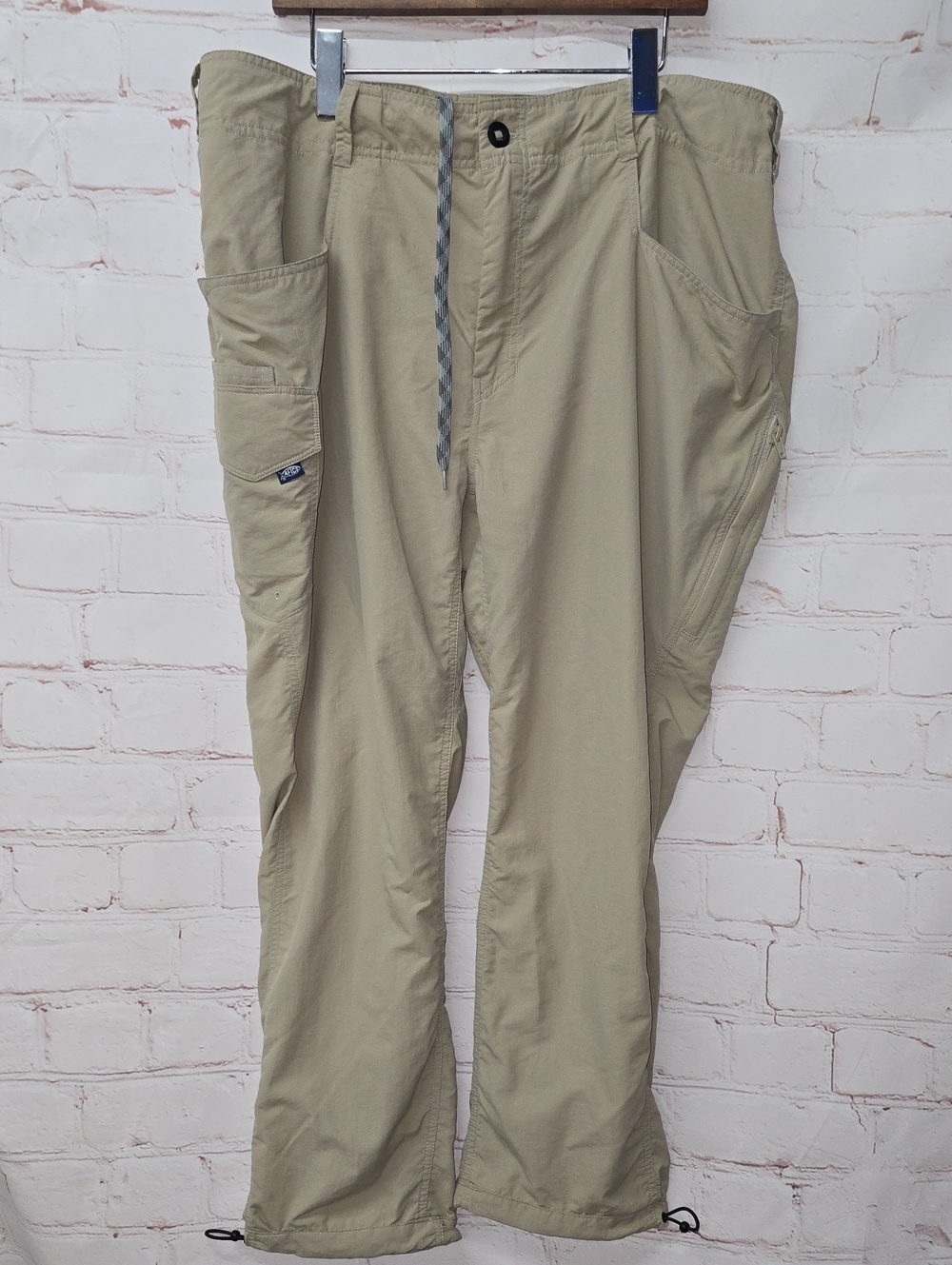 AFTCO Utlity Cargo Pockets Fishing Khaki Drawstring Waist Pant Mens Size 38